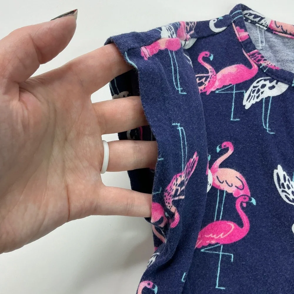 Gymboree Navy Blue Flamingo Dress Kids Size S 5-6 Cotton Jersey Cap Sleeve